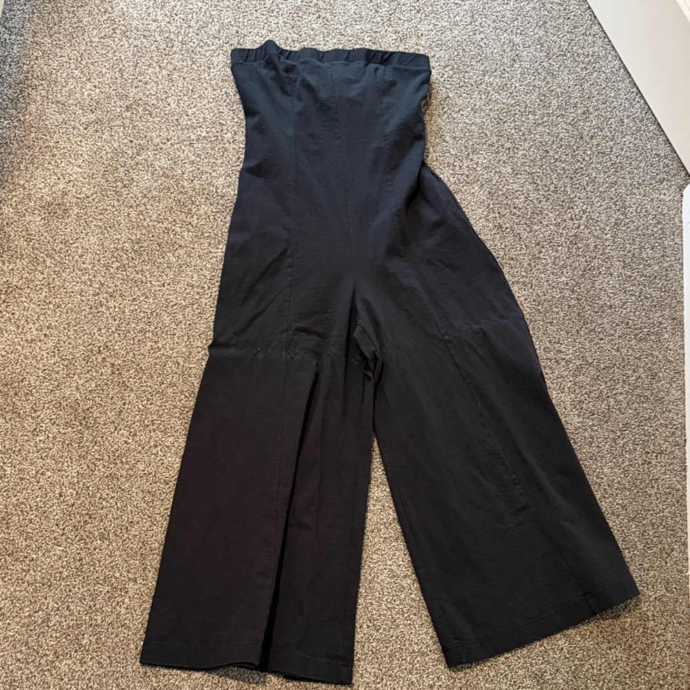 Free People Beach L Strapless Wide-Leg Jumpsuit in Black